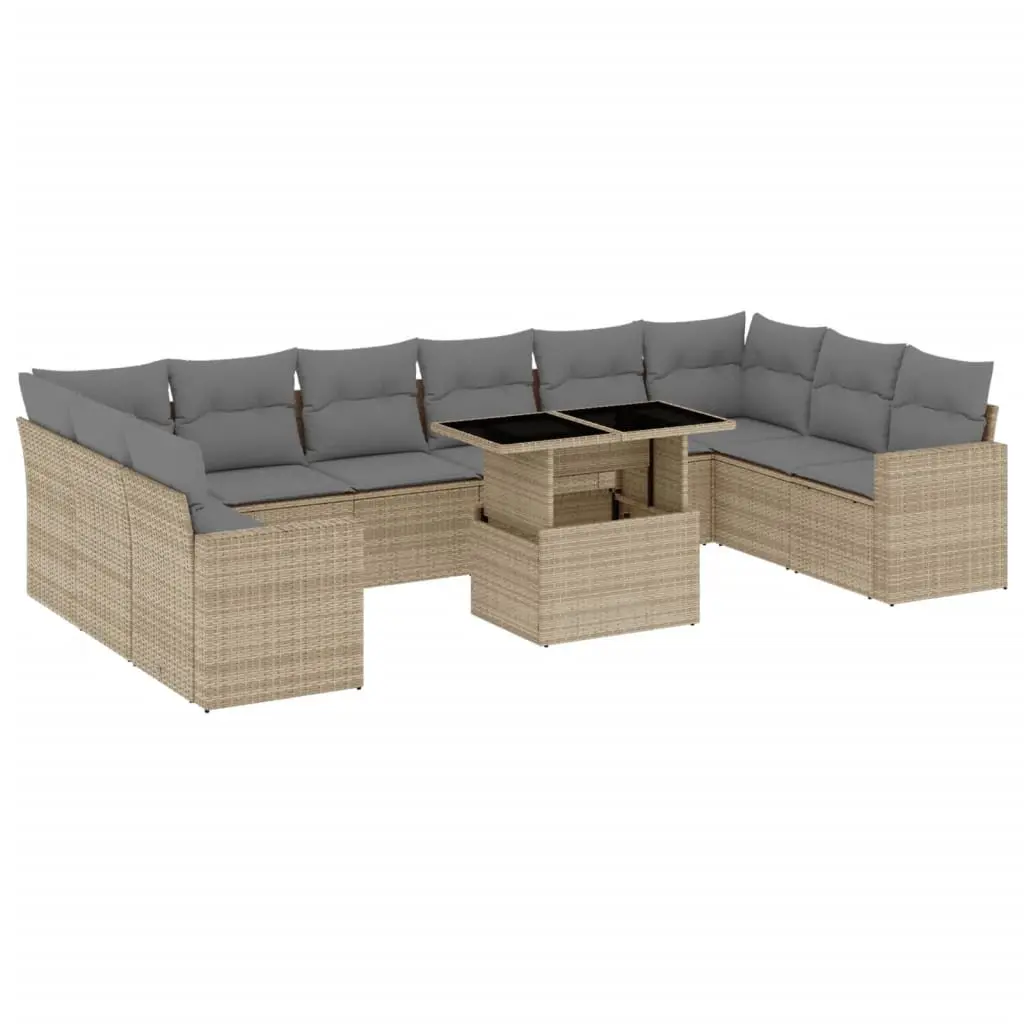 Garden Sofa Set PE Rattan 11 Piece Outdoor Furniture Beige with Cushions