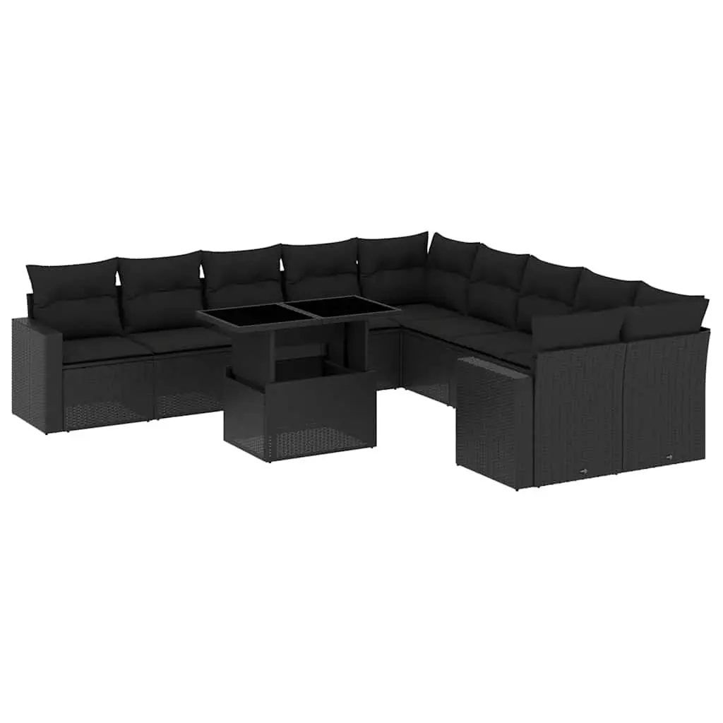 Garden Sofa Set PE Rattan 11 Piece Outdoor Furniture Patio Black with Cushions