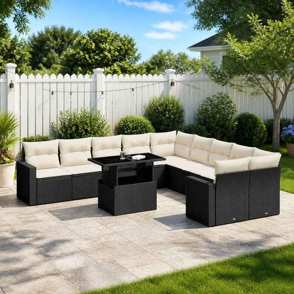 Outdoor Sofa Set 11 Piece PE Rattan Black Patio Furniture