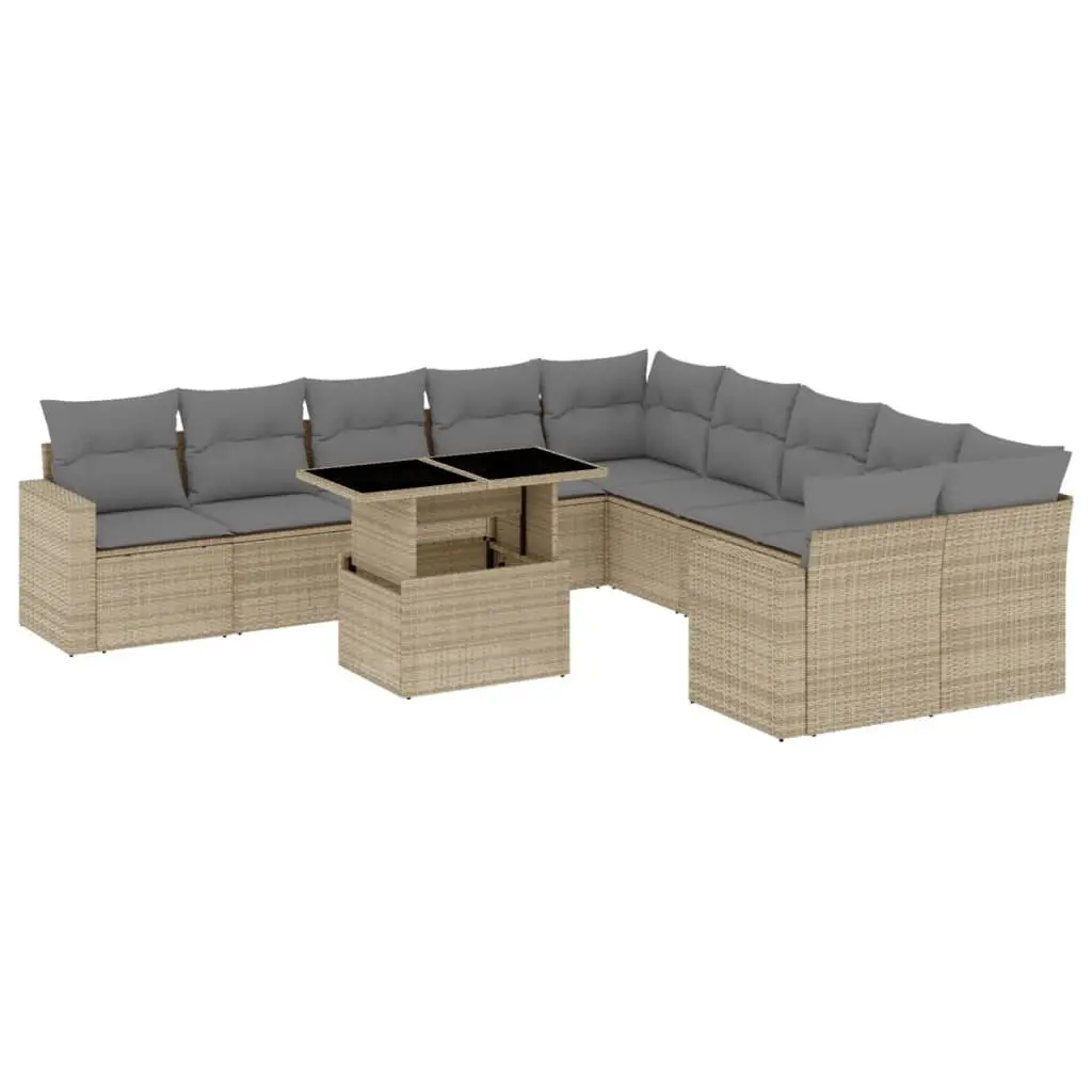 Garden Sofa Set PE Rattan 11 Piece Beige with Cushions