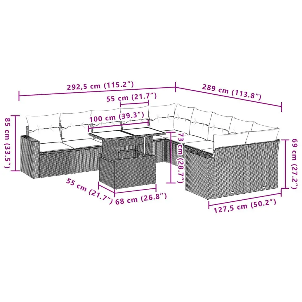 Garden Sofa Set PE Rattan 11 Piece Beige with Cushions