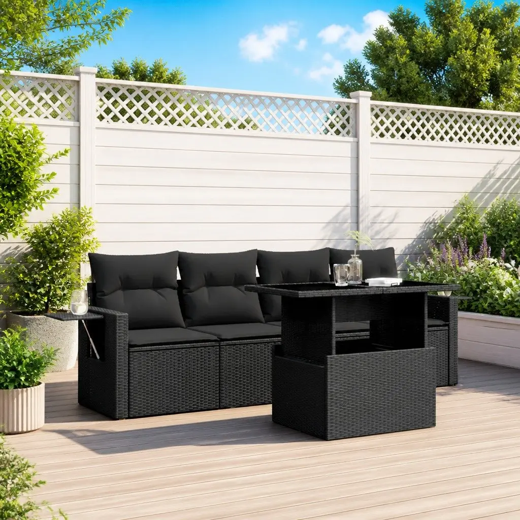 Garden Sofa Set PE Rattan 5 Piece Modular Outdoor Furniture Black