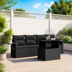 5-Piece Modular Garden Sofa Set in Black Poly Rattan