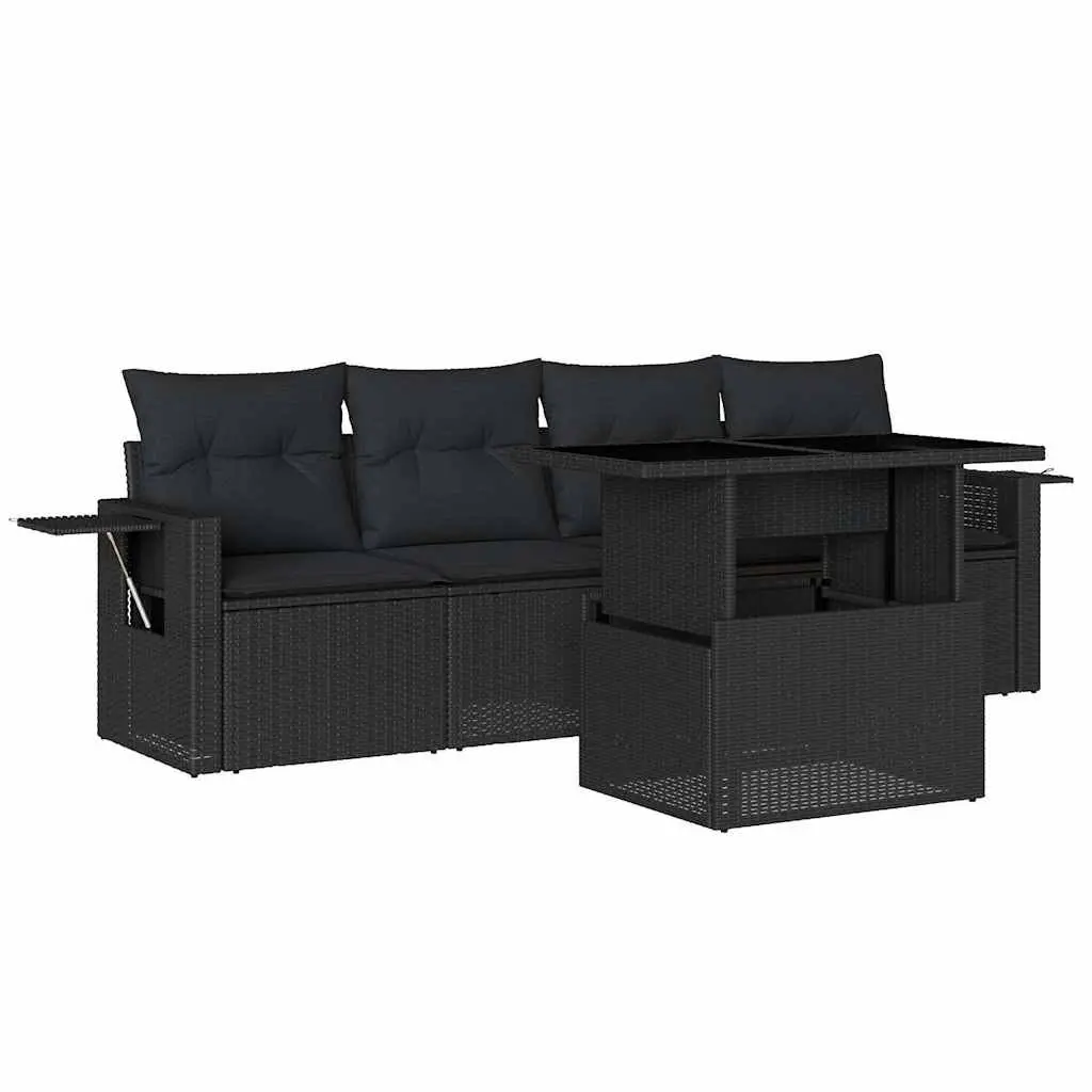 Garden Sofa Set PE Rattan 5 Piece Modular Outdoor Furniture Black