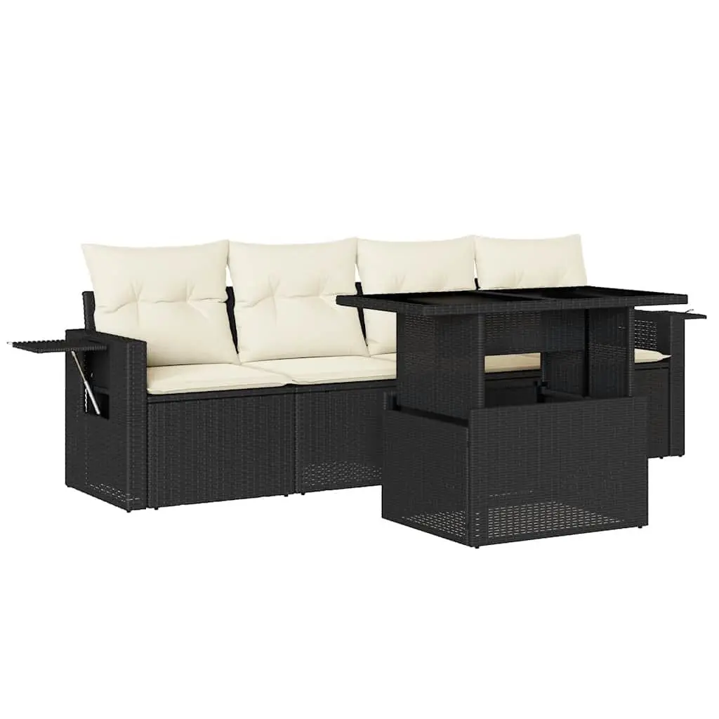 5-Piece Outdoor Black Poly Rattan Sofa Set