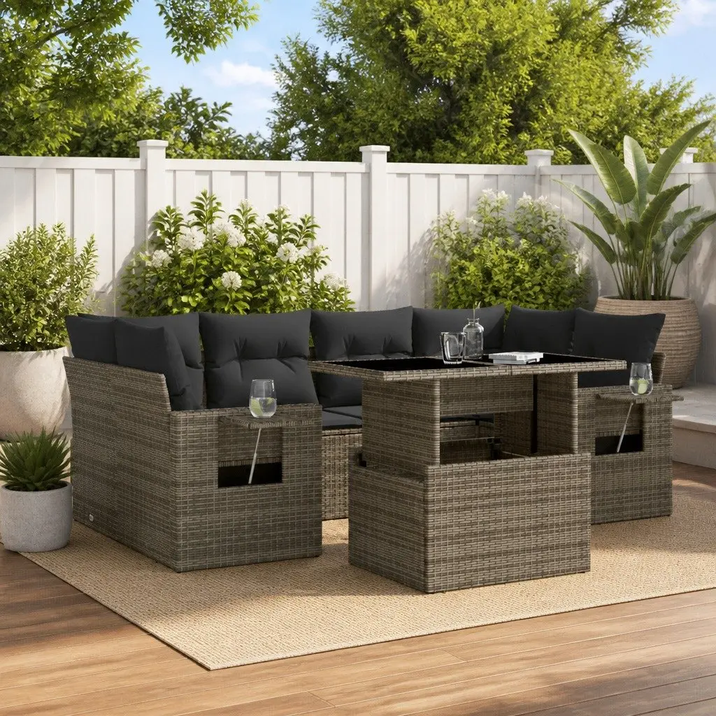 7 Piece Grey Poly Rattan Sofa Set for Outdoor Use