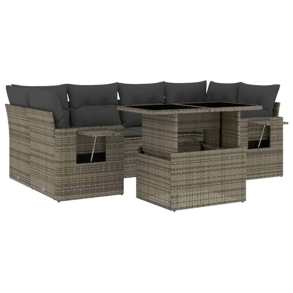 7 Piece Grey Poly Rattan Sofa Set for Outdoor Use