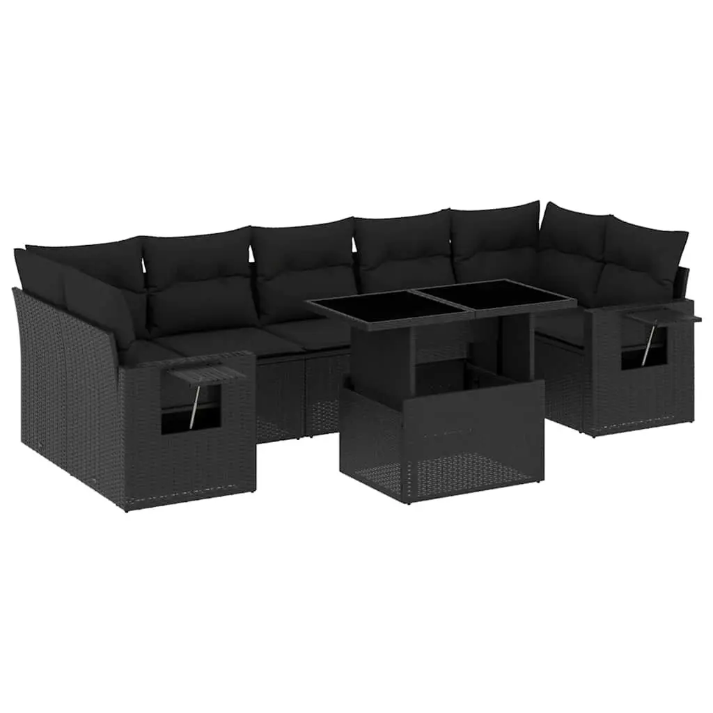 8 Piece Modular Black Poly Rattan Garden Sofa Set