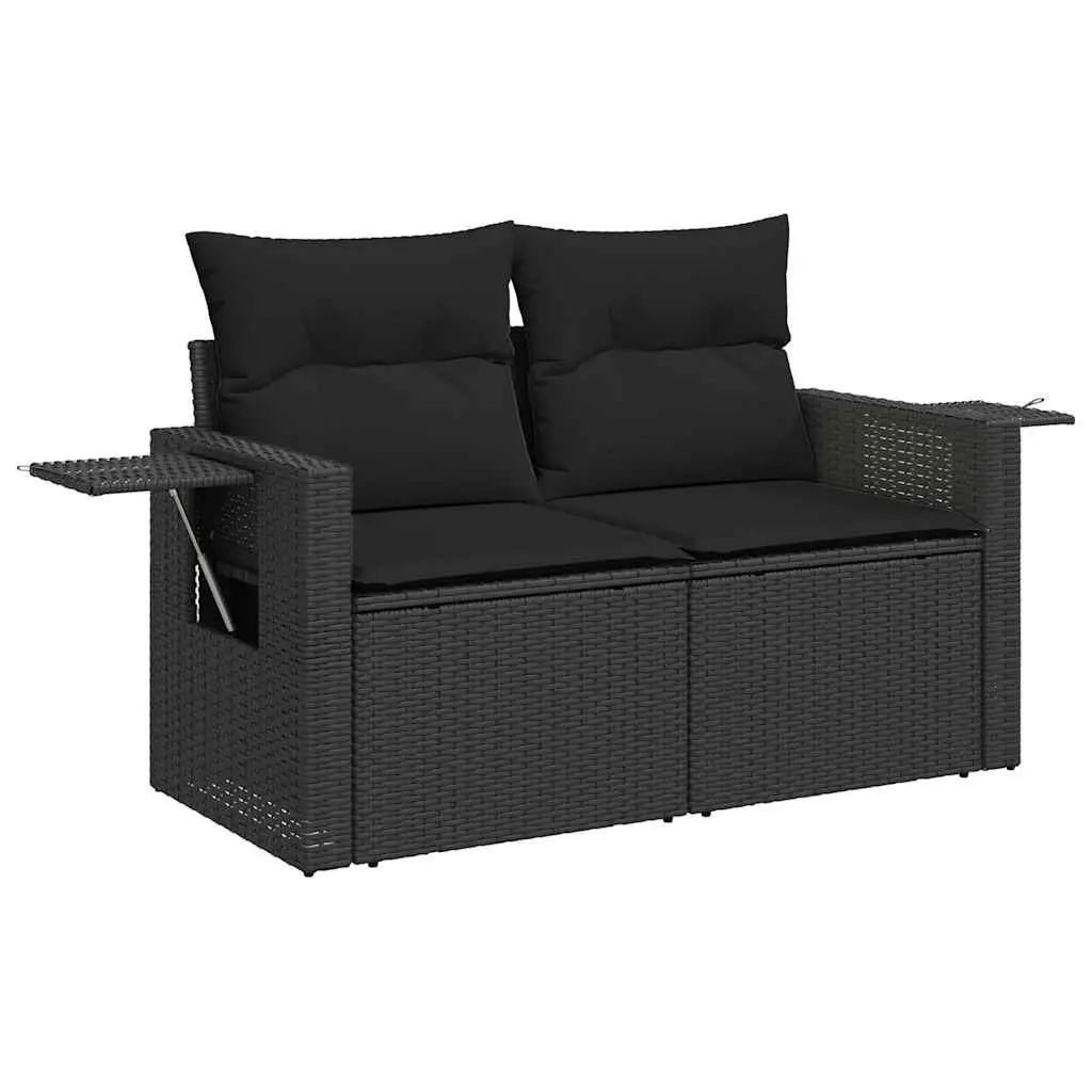 8 Piece Modular Black Poly Rattan Garden Sofa Set