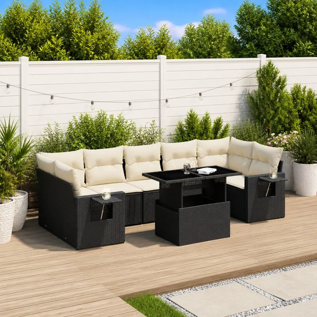 Garden Sofa Set PE Rattan 8 Piece Modular Outdoor Furniture Black