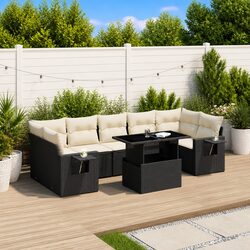 Premium 8 Piece Black Poly Rattan Garden Sofa Set