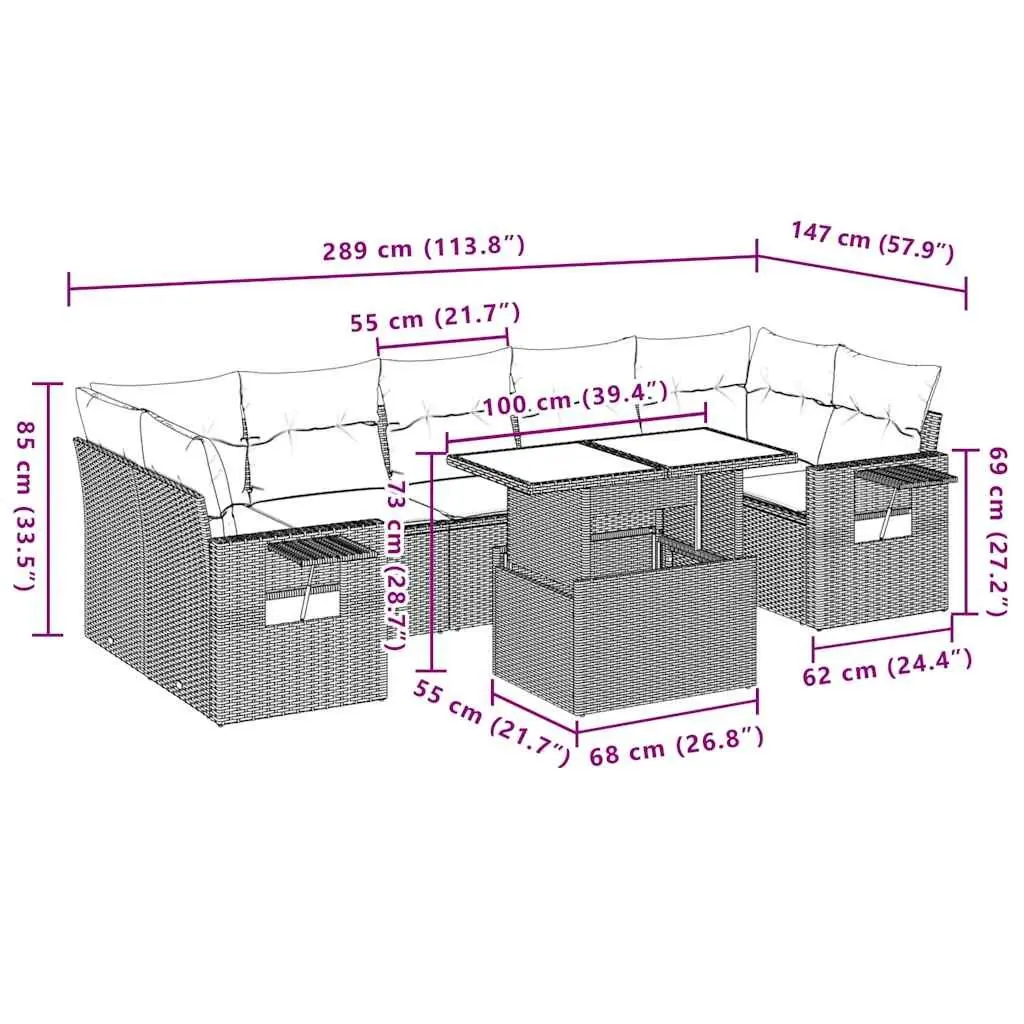 Garden Sofa Set PE Rattan 8 Piece Modular Outdoor Furniture Black