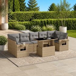 Beige Modular Patio Sofa Set 8 Pieces Outdoor Furniture