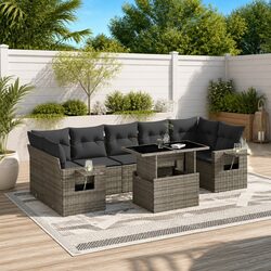 Grey PE Rattan Garden Sofa Set - 8 Piece Outdoor Lounge