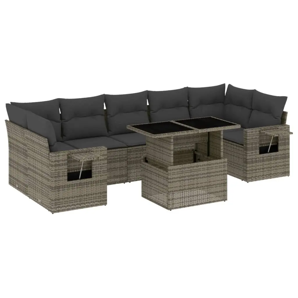 Garden Sofa Set 8 Piece Outdoor Furniture Grey PE Rattan Patio Lounge with