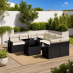 Durable 9 Piece Garden Sofa Set with Cushions in Black