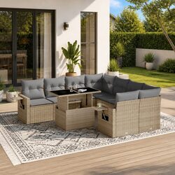 Premium 9 Piece Outdoor Garden Sofa Set in Beige