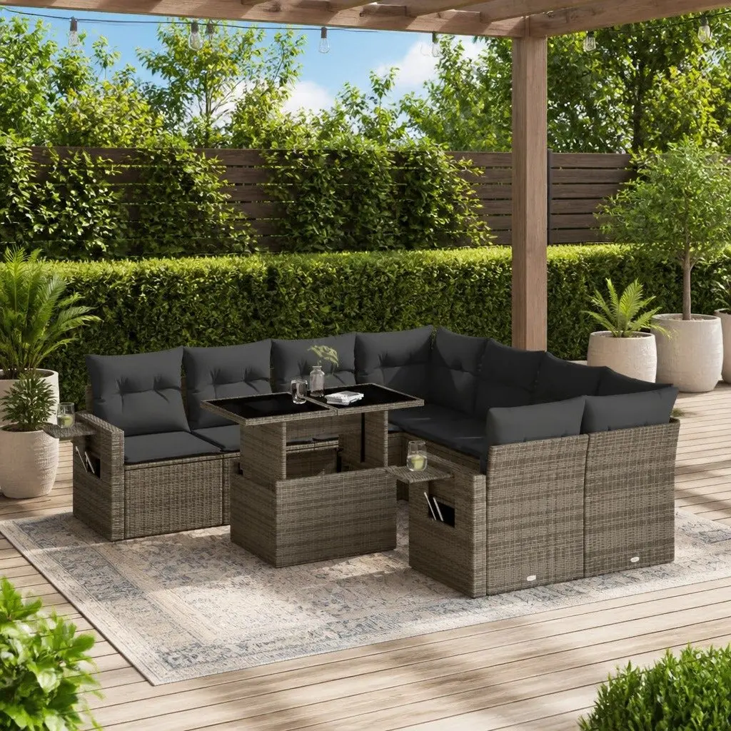 Garden Sofa Set PE Rattan 9 Piece Modular Outdoor Furniture Grey