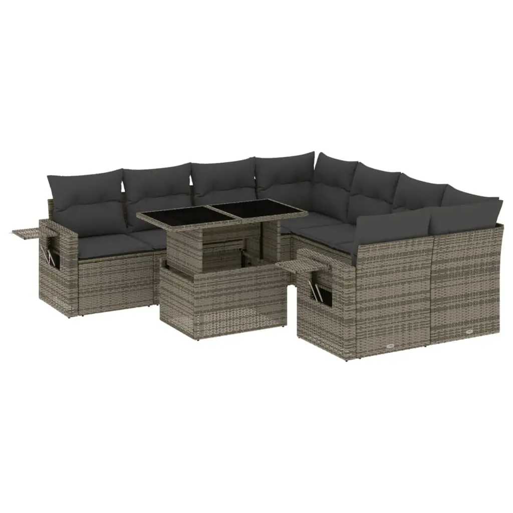 Garden Sofa Set PE Rattan 9 Piece Modular Outdoor Furniture Grey
