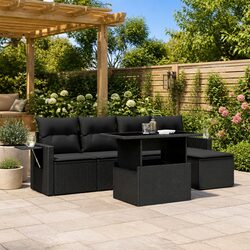 Modular 6 Piece Black Poly Rattan Garden Sofa Set