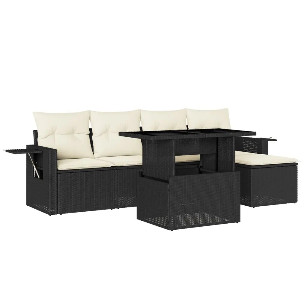 Black Poly Rattan Garden Sofa Set 6 Piece Outdoor Furniture