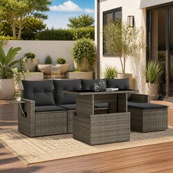 Premium Grey Poly Rattan 6 Piece Garden Sofa Set