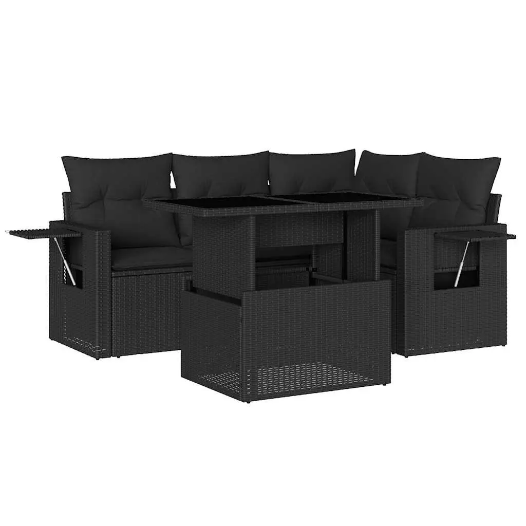 Garden Sofa Set PE Rattan 5 Piece Modular Outdoor Furniture Black
