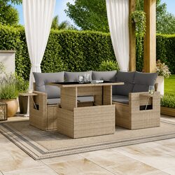 Beige 5 Piece Patio Furniture Set with Cushions