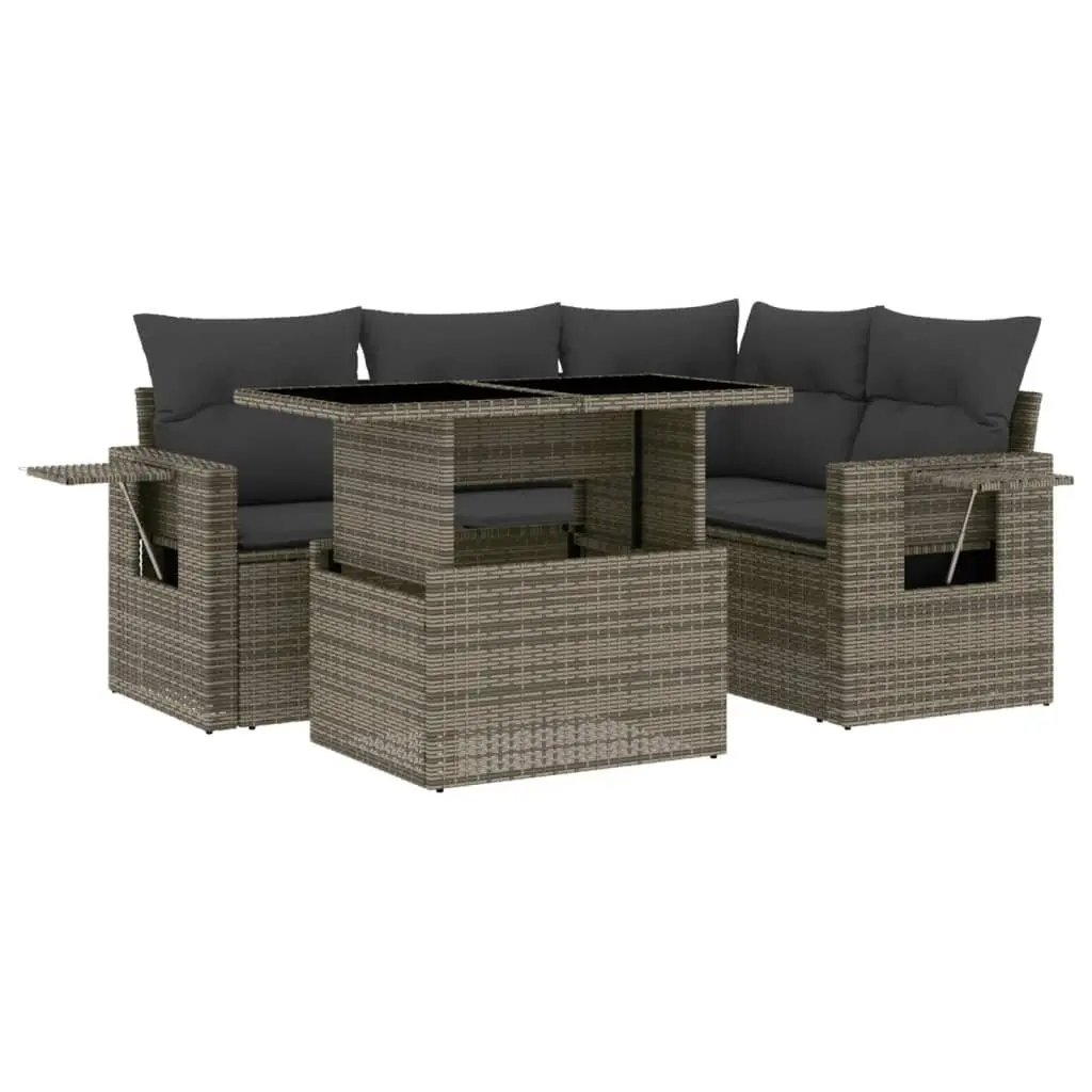 Grey 5 Piece Garden Sofa Set with Adjustable Table