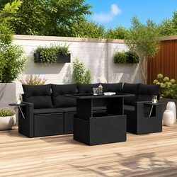 Garden Sofa Set 6 Piece Outdoor Furniture Black with Cushions Patio Modular