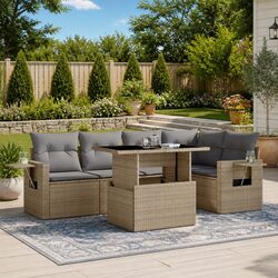 6-Piece Outdoor Garden Sofa Set with Beige Cushions