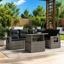 Durable 6 Piece Grey Poly Rattan Garden Sofa Set
