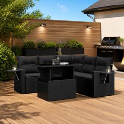 Premium 6 Piece Garden Sofa Set in Black PE Rattan
