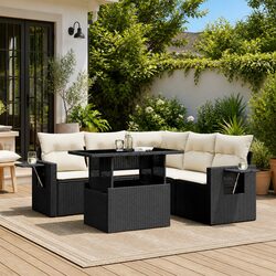 Modular Black Poly Rattan Garden Sofa Set - 6 Pieces