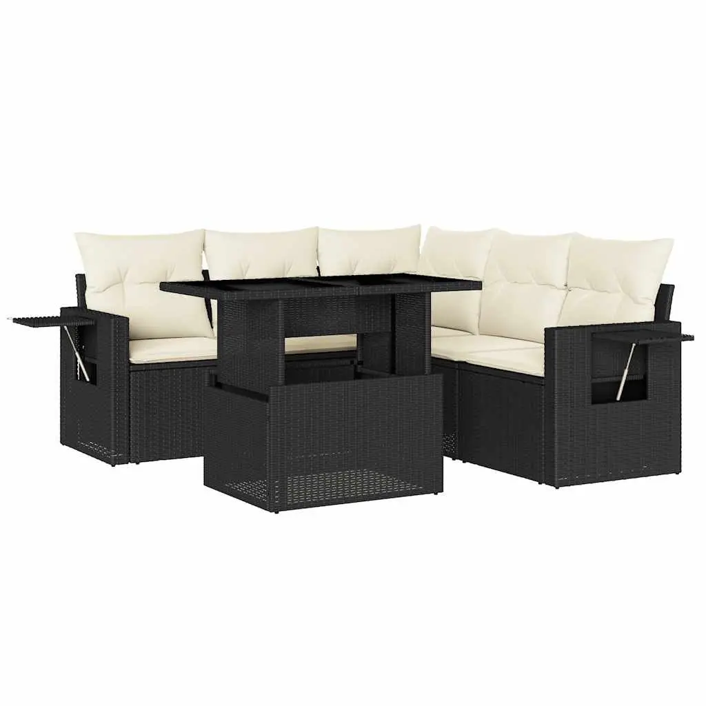 Garden Sofa Set PE Rattan 6 Piece Modular Outdoor Furniture Black