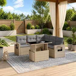 Premium 6 Piece Beige Poly Rattan Garden Sofa Set