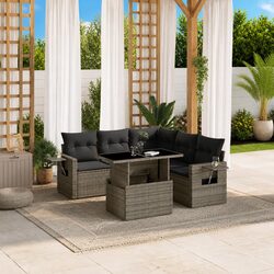High-Quality 6 Piece Grey Poly Rattan Garden Sofa Set