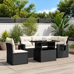 Durable 6 Piece Black Rattan Garden Sofa Set
