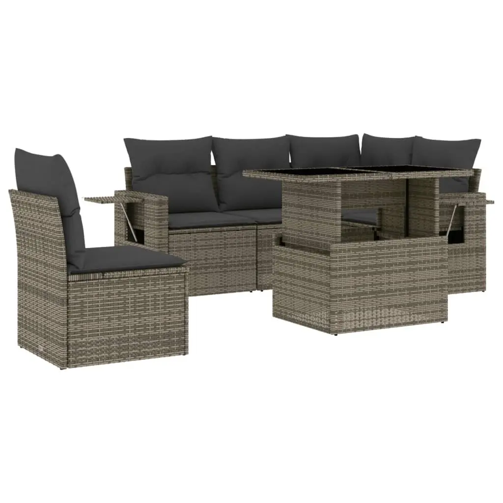 Modular 6-Piece Grey Poly Rattan Garden Sofa Set