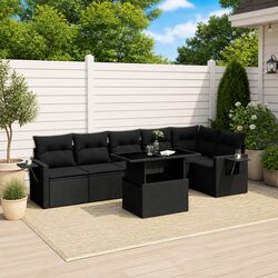 High-Quality 7 Piece Black Poly Rattan Garden Sofa Set