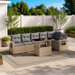 Beige 7 Piece Outdoor Garden Sofa Set with Cushions