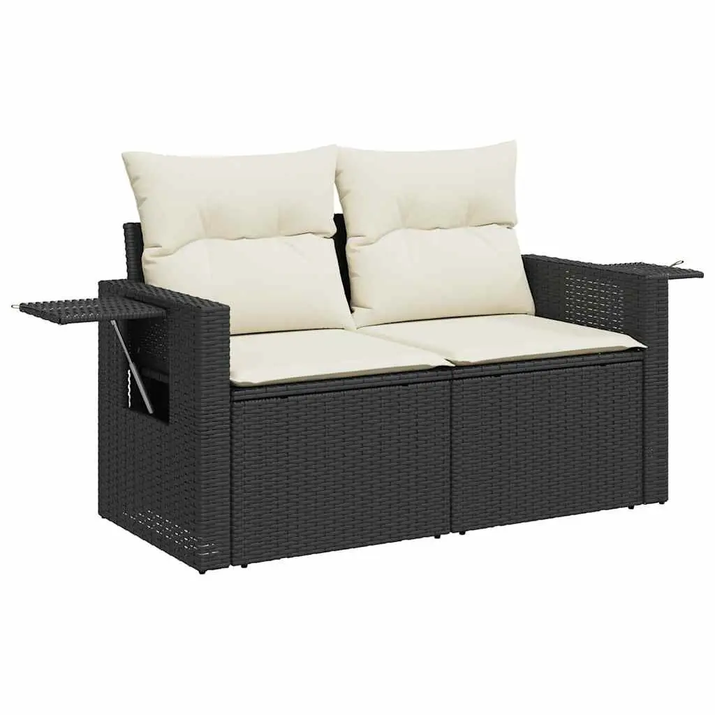 7 Piece Black Poly Rattan Garden Sofa Set with Cushions