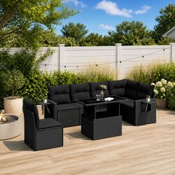 Durable 7 Piece Outdoor Garden Sofa Set in Black