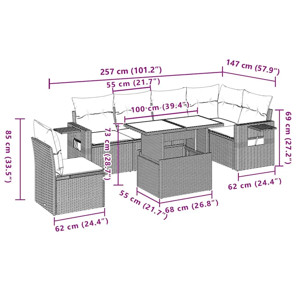 7 Piece Poly Rattan Garden Sofa Set with Cushions