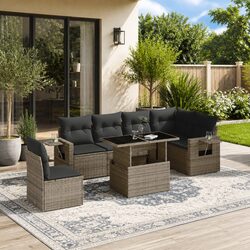 Stylish 7 Piece Outdoor Sofa Set in Grey Poly Rattan