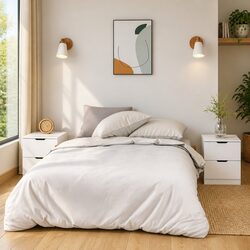 Stylish White Bedside Table Set with Storage 40x40x50cm