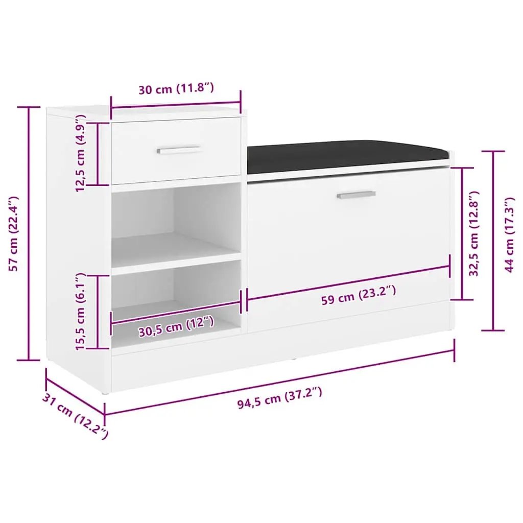 White Shoe Storage Bench with Durable Build