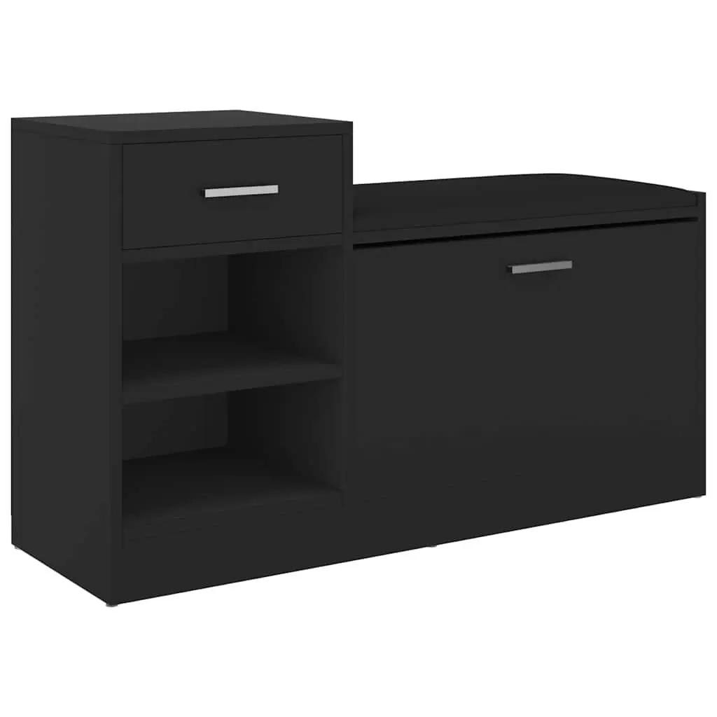 Black Engineered Wood Shoe Bench with Storage