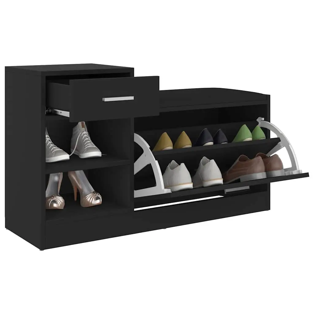 Black Engineered Wood Shoe Bench with Storage