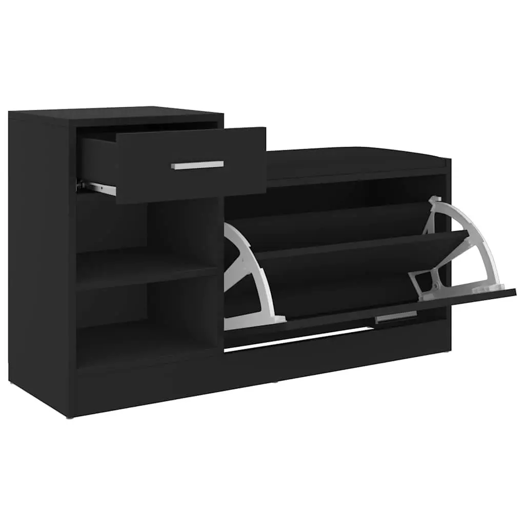 Black Engineered Wood Shoe Bench with Storage